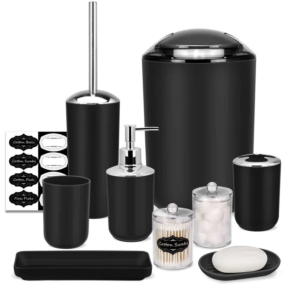 IMAVO Bathroom Accessories Set,Green Bathroom Set,7 Pieces Bathroom Accessory Set,Tray,Toilet Brush,Trash Can for Bathroom Décor and Housewarming Gifts