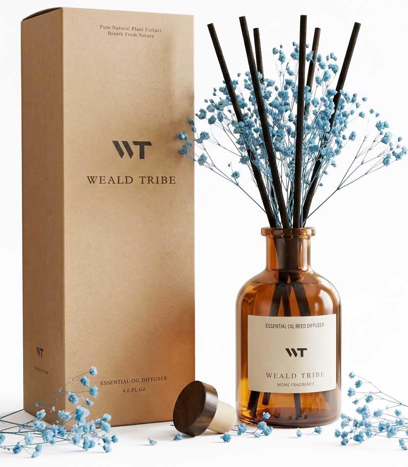WEALD TRIBE Flower Reed Diffuser Set Clean White Linen Scent for Bathroom Air Fresheners | 4.0 fl oz Fragrance Oils with Sticks Home Fragrance Defusers | House Bedroom Office Shelf Decor & Gift