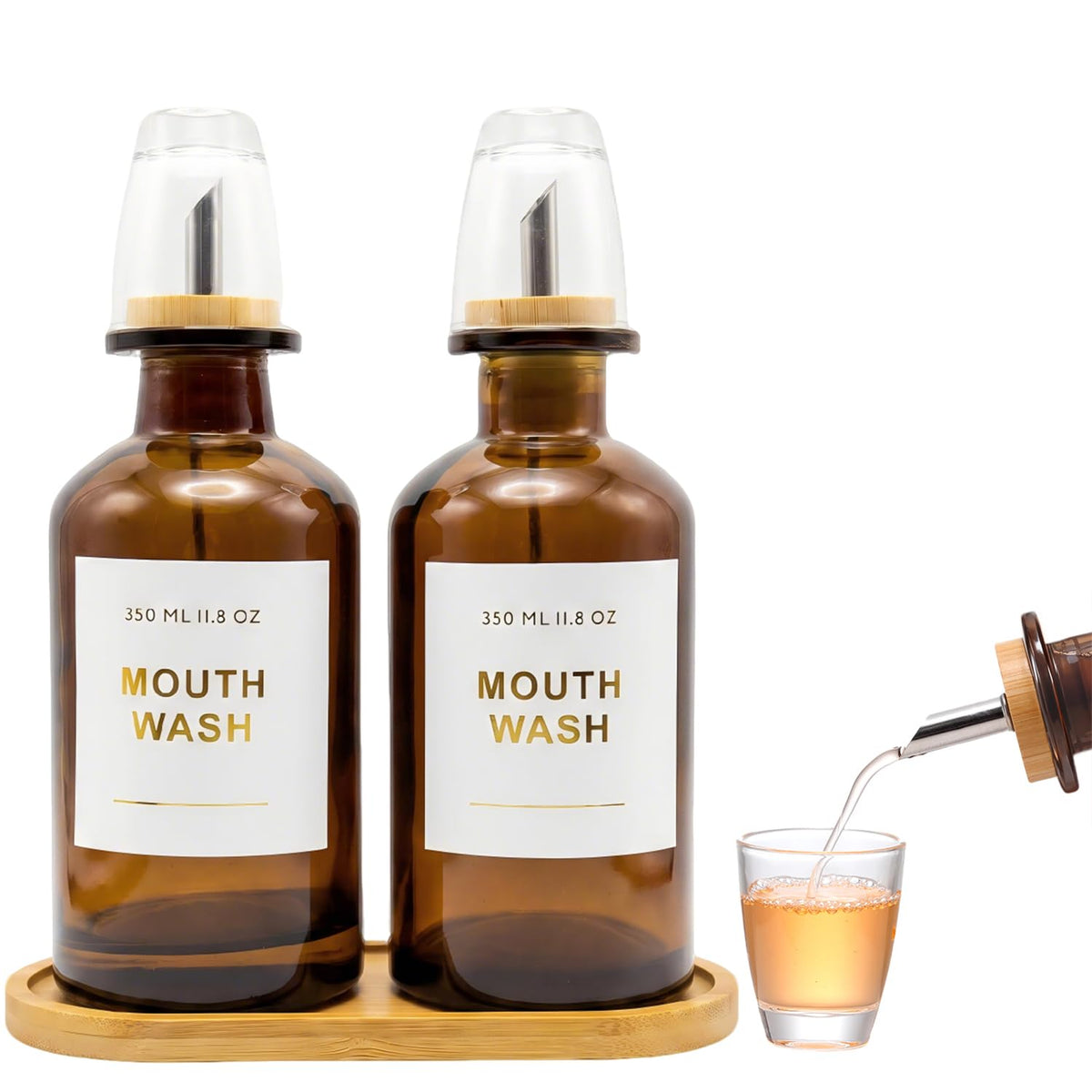 11.8OZ Glass Mouthwash Dispenser, Set of 2, Clear