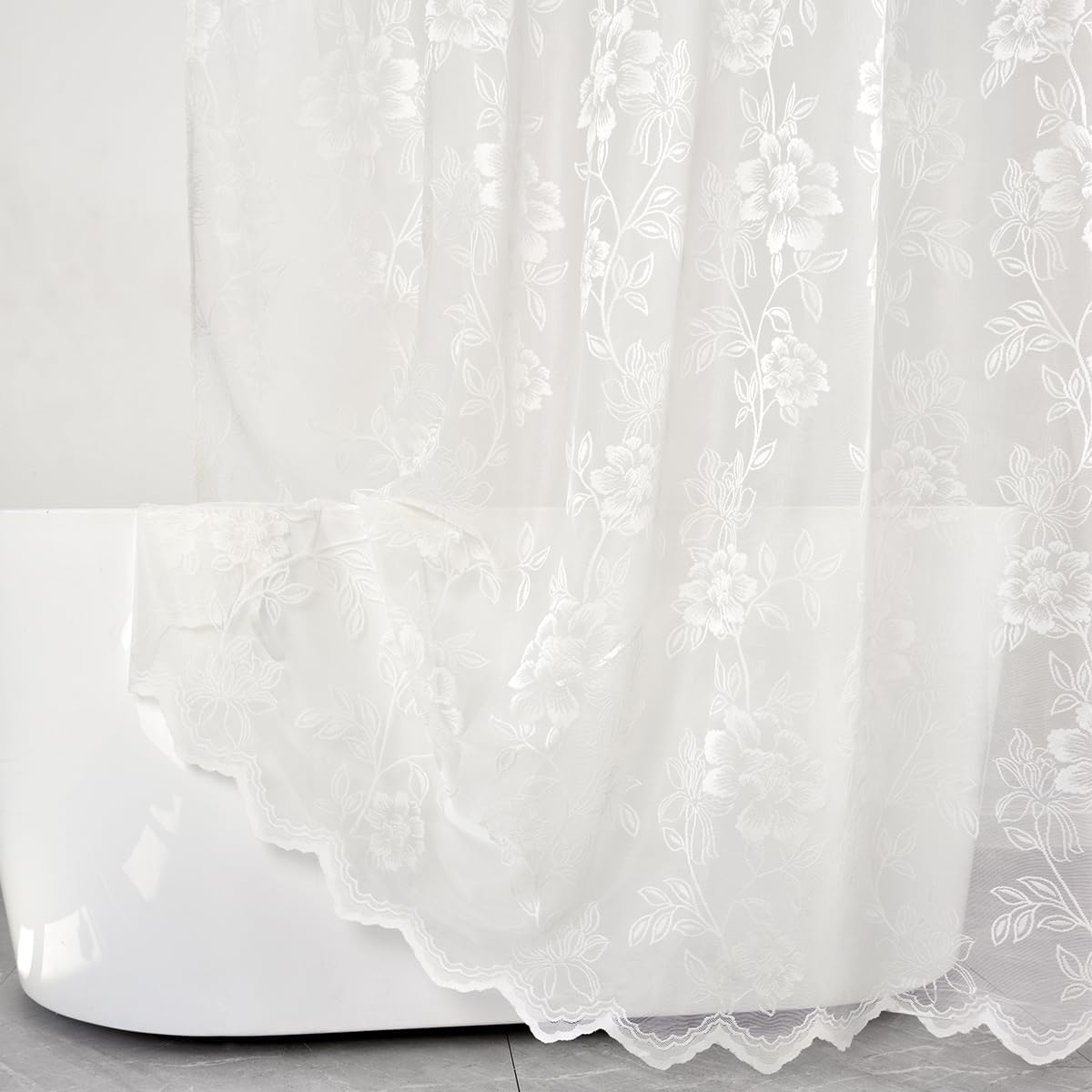 Ivory Lace Shower Curtain with Attached Valance, 72 x 72 Inch 1 Panel