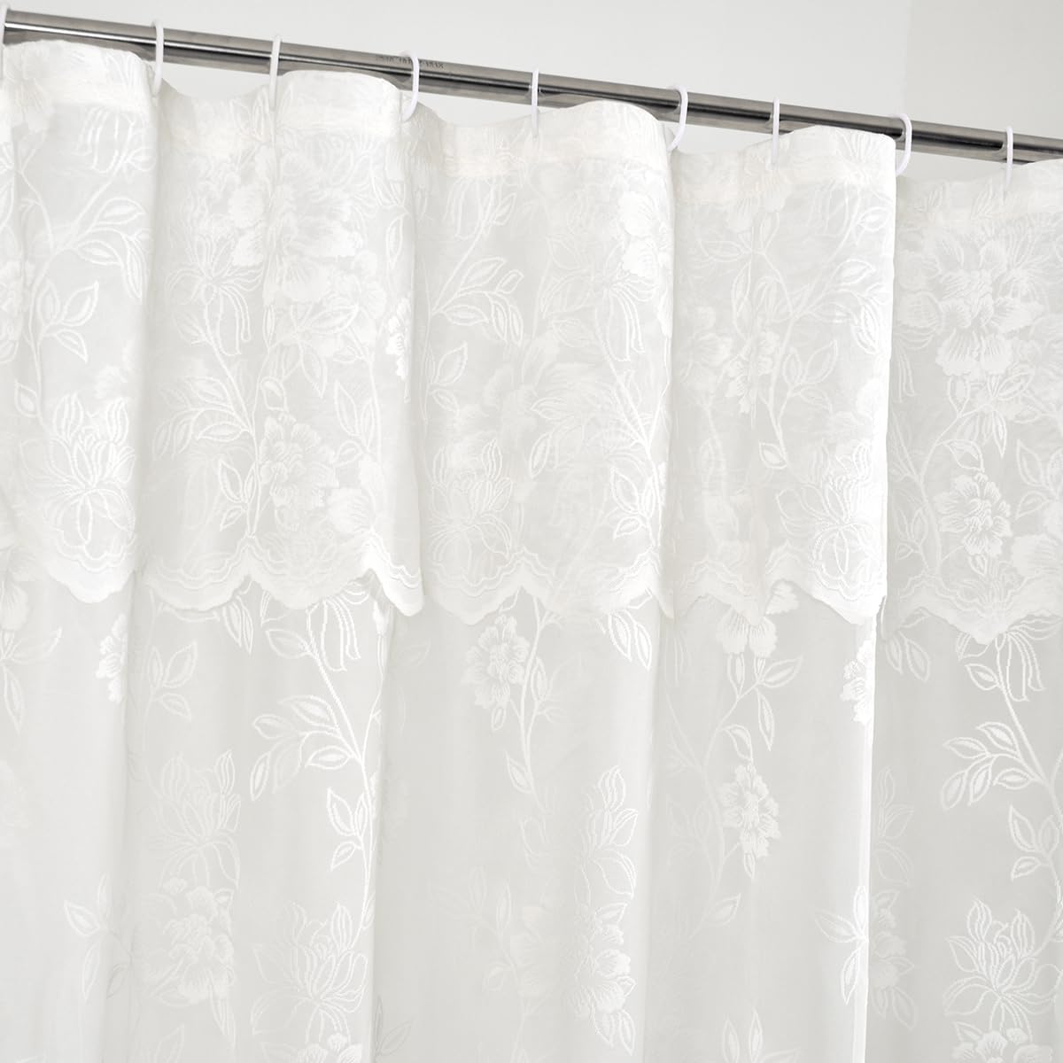 Ivory Lace Shower Curtain with Attached Valance, 72 x 72 Inch 1 Panel