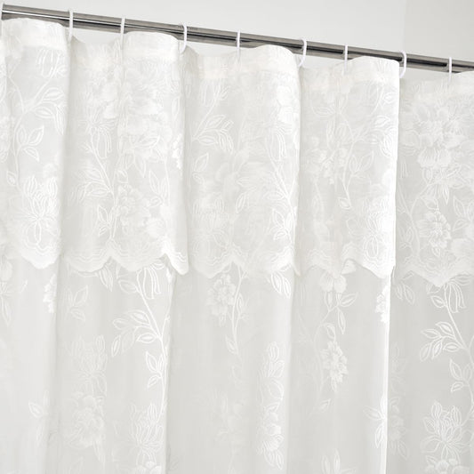 Ivory Lace Shower Curtain with Attached Valance, 72 x 72 Inch 1 Panel