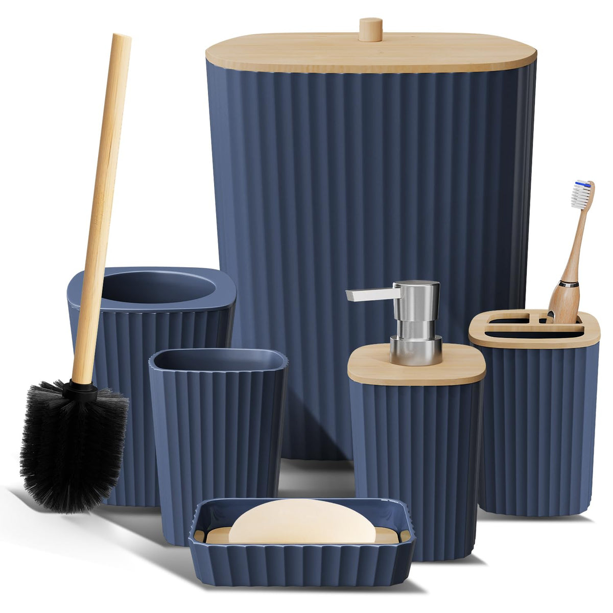 Clara Clark Bathroom Set - Sage Green Bathroom Accessories Set, 6PC Bathroom Accessory Set, Bathroom Sets with Toilet Brush, Trash Can & Soap Dispenser