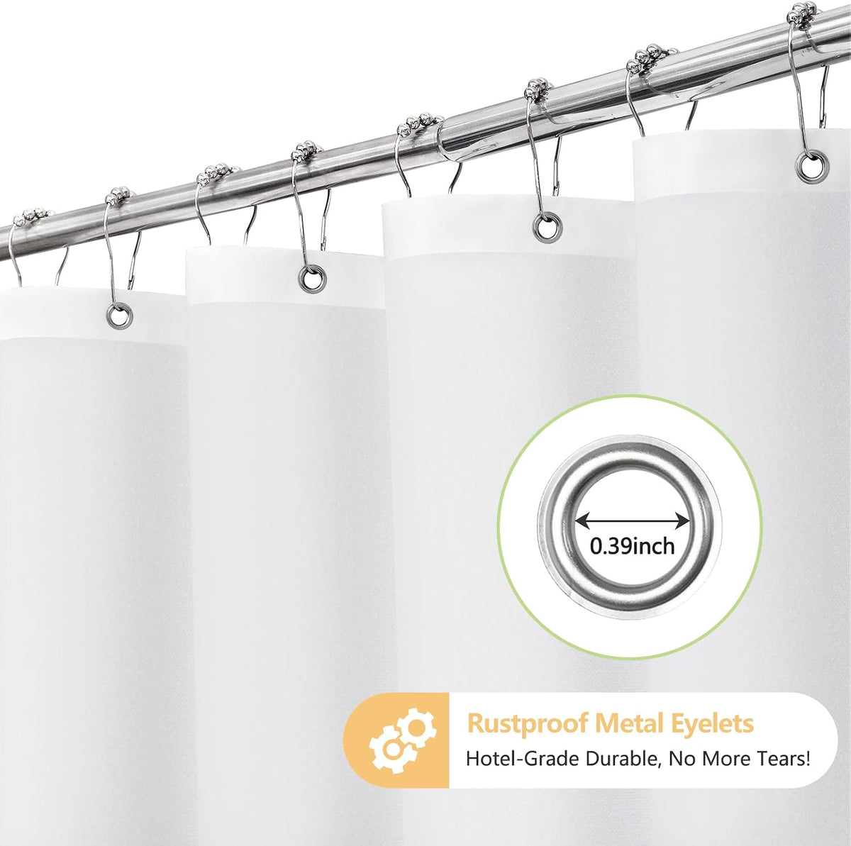 Seenus White Ruffle Shower Curtain with Waterproof TPU Backed Lightweight