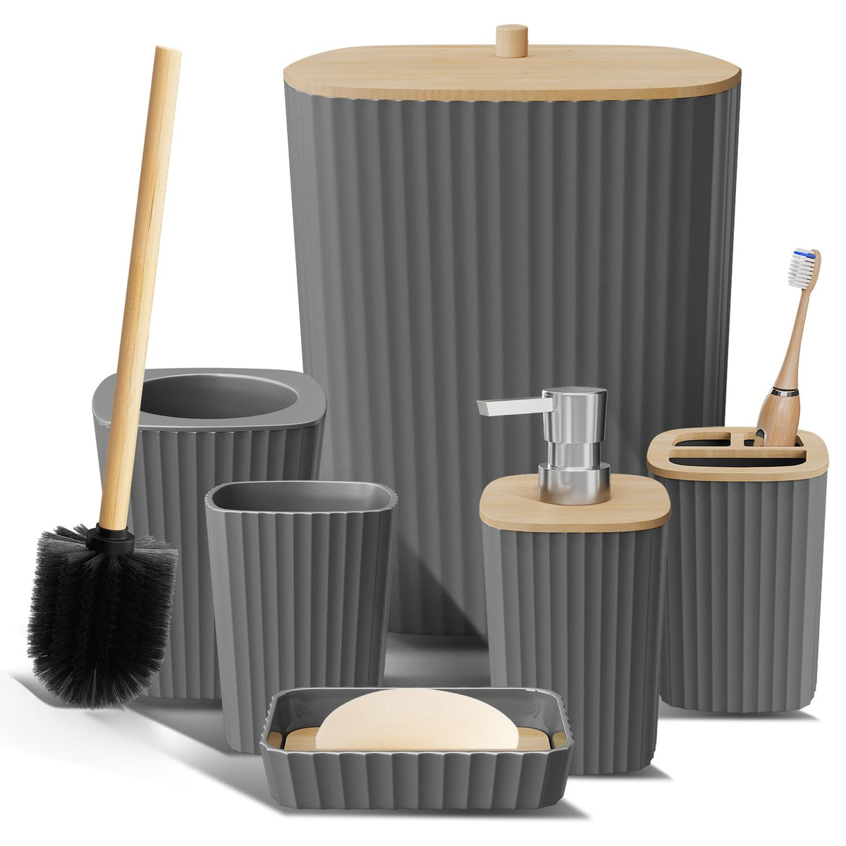 Clara Clark Bathroom Set - Sage Green Bathroom Accessories Set, 6PC Bathroom Accessory Set, Bathroom Sets with Toilet Brush, Trash Can & Soap Dispenser