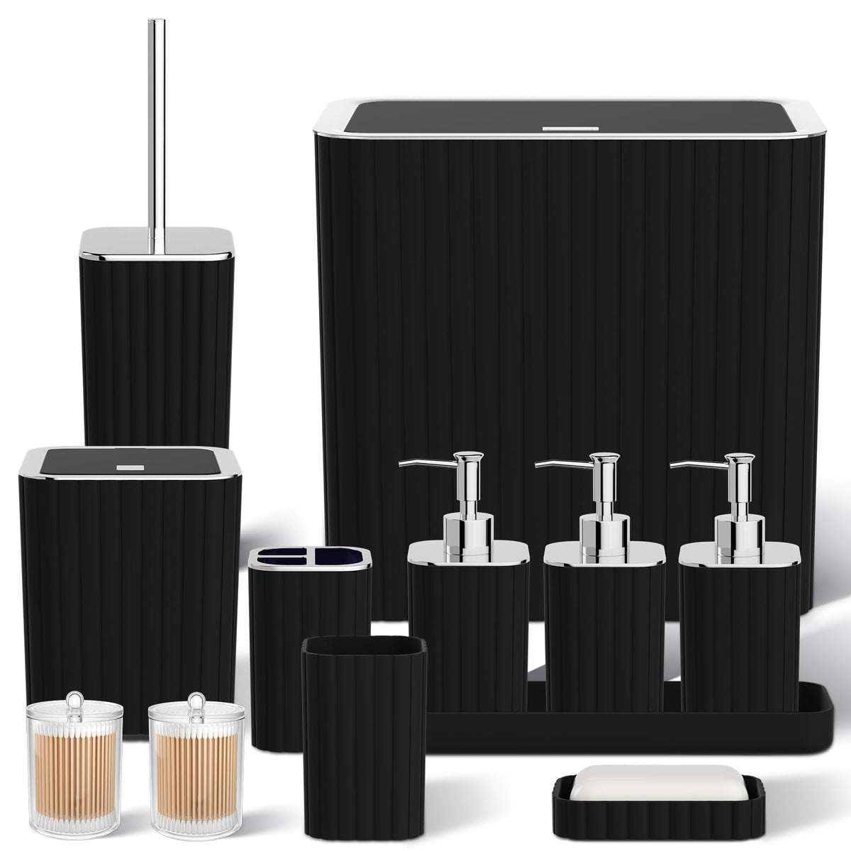 Bathroom Sets with Shower Curtain and Rugs - Elegant Bathroom Set, 27PC Bathroom Accessories Set, Green Bathroom Set, Mini Trash Can, Toilet Brush, Trash Can & Soap Dispenser