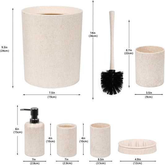 CERBIOR Bathroom Accessories Set 6 PCS Wheat Straw BathroomSet,Beige