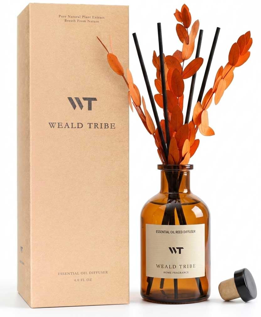 WEALD TRIBE Flower Reed Diffuser Set Clean White Linen Scent for Bathroom Air Fresheners | 4.0 fl oz Fragrance Oils with Sticks Home Fragrance Defusers | House Bedroom Office Shelf Decor & Gift