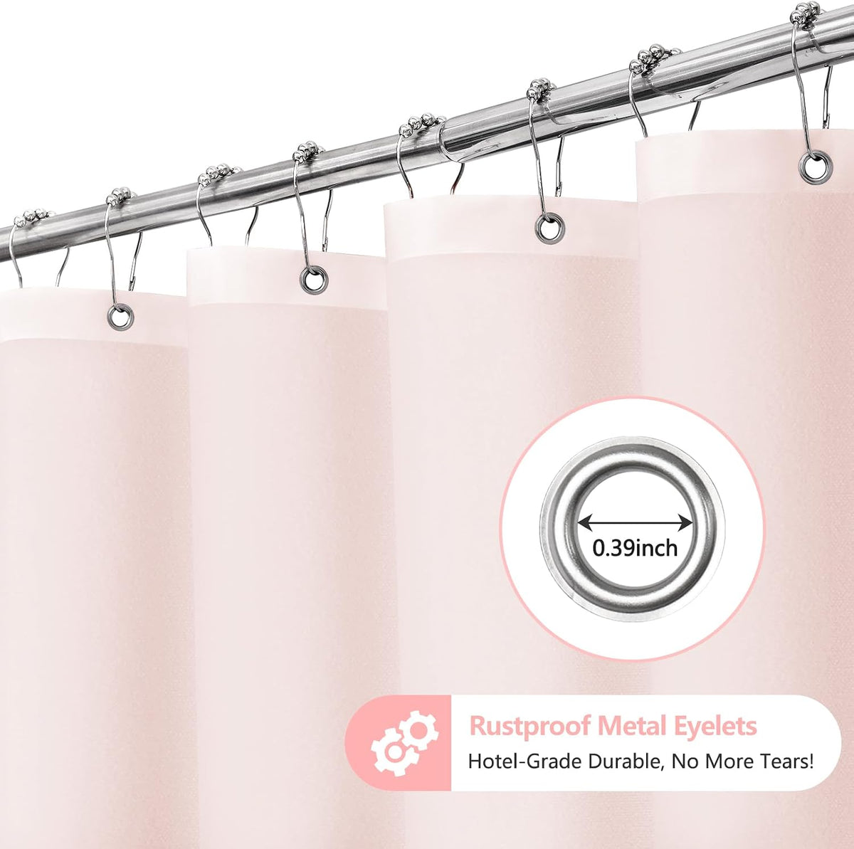 Seenus Baby Pink Ruffle Shower Curtain with Waterproof TPU Backed, Soft Microfiber Lovely French Ruched Shower Curtain, 72 x 72 Inch Bathroom 2 in 1 Washable Fabric Shower Curtain with TPU Lining