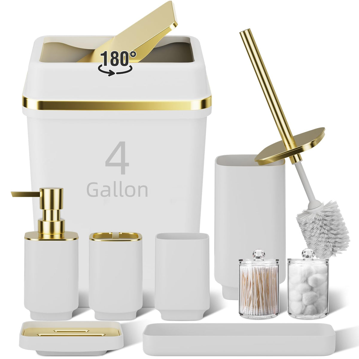 Pink Bathroom Set, 9-Piece Accessories with 4-Gallon Swing-Top Trash Can
