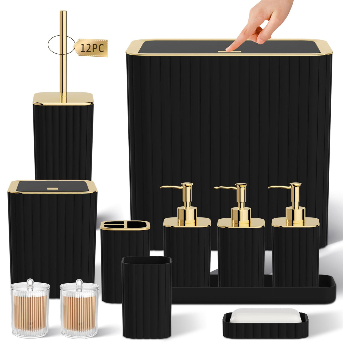 Bathroom Sets with Shower Curtain and Rugs - Elegant Bathroom Set, 27PC Bathroom Accessories Set, Green Bathroom Set, Mini Trash Can, Toilet Brush, Trash Can & Soap Dispenser