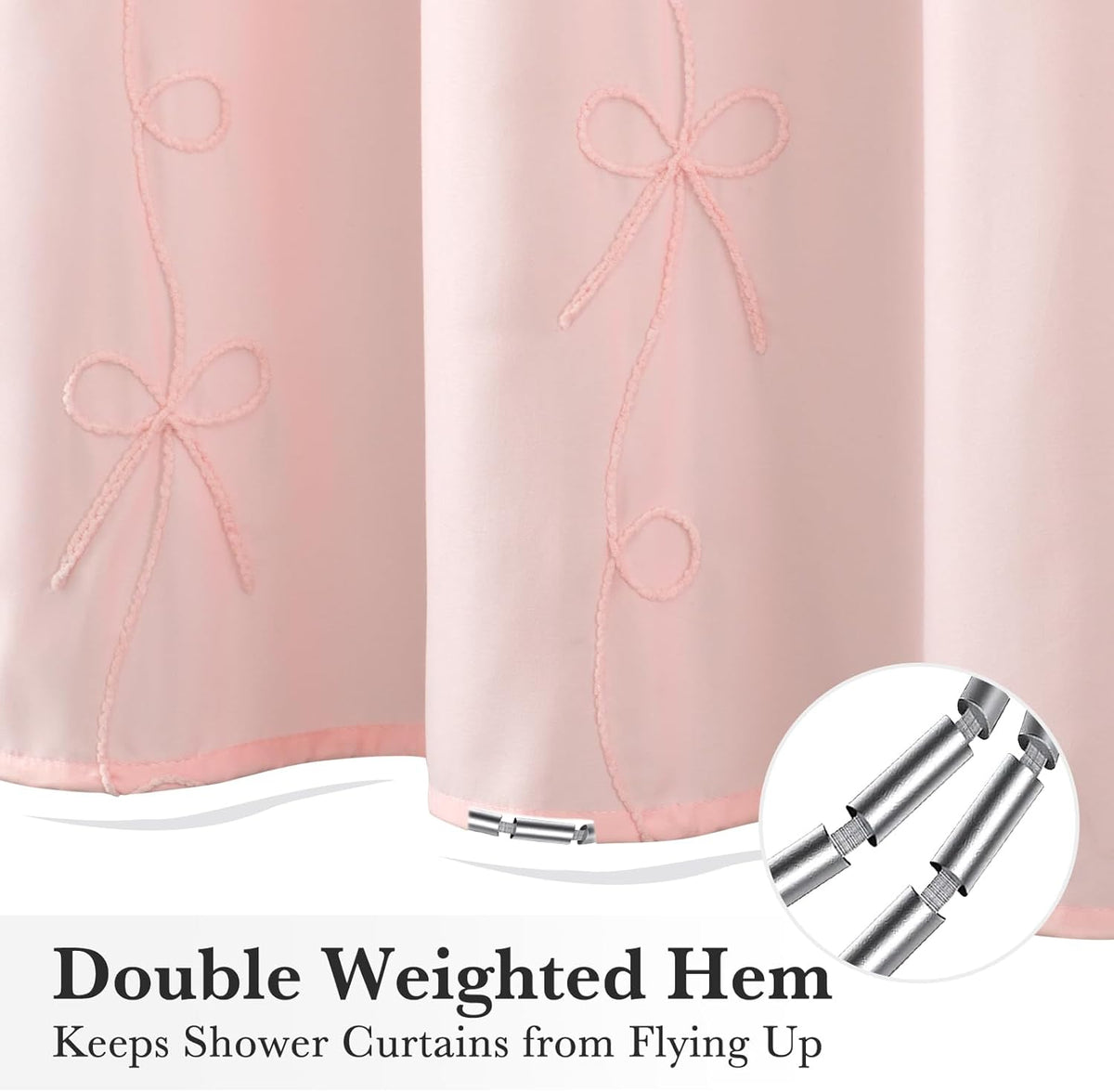Seasonwood Pink Bow Shower Curtain with Cording Bow Embroidery 72x72 Inches