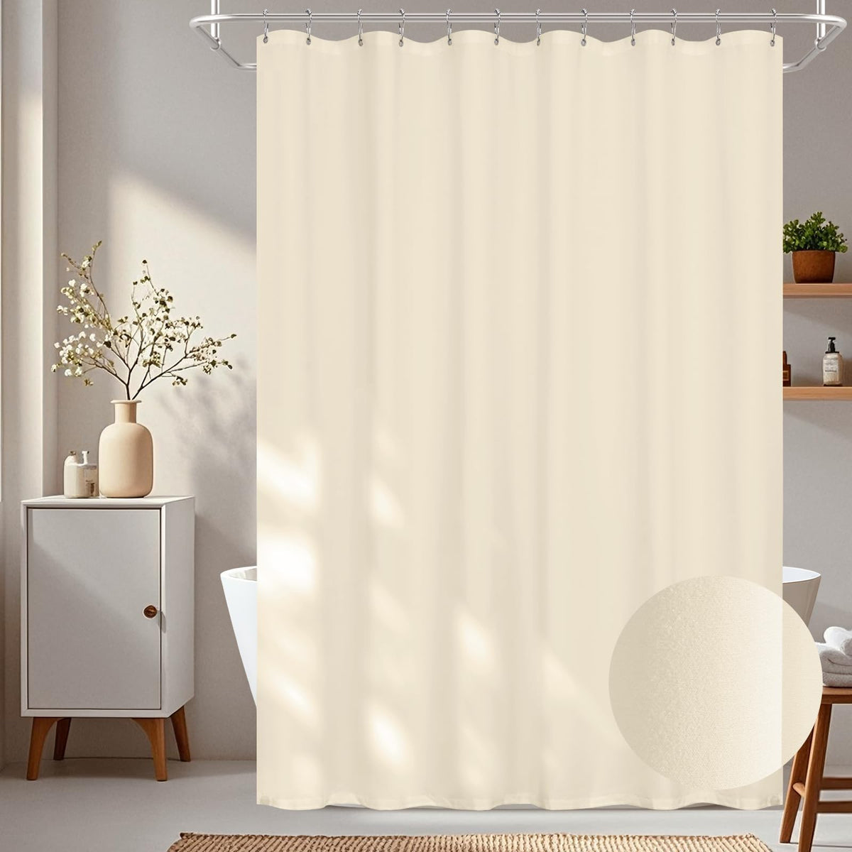 Seenus White Ruffle Shower Curtain with Waterproof TPU Backed Lightweight