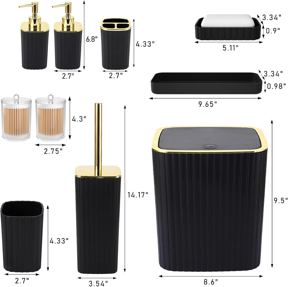 XLHOMO Bathroom Accessories Set - 10PC Gorgeous Black Bathroom Set