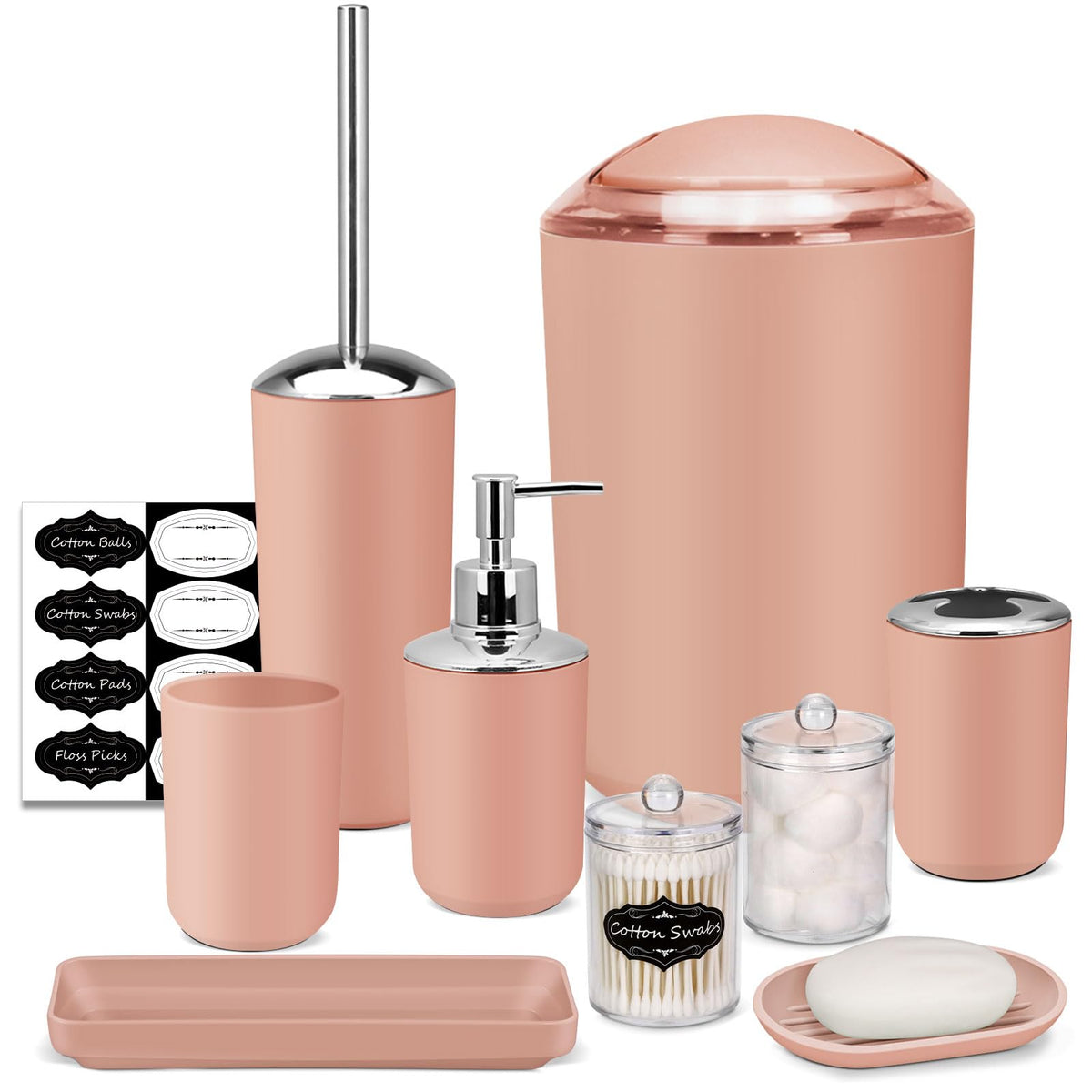 IMAVO Bathroom Accessories Set,Green Bathroom Set,7 Pieces Bathroom Accessory Set,Tray,Toilet Brush,Trash Can for Bathroom Décor and Housewarming Gifts