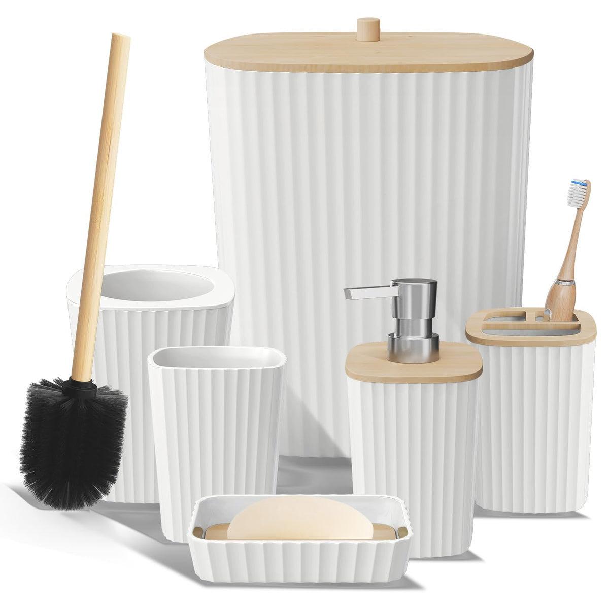 Clara Clark Bathroom Set - Sage Green Bathroom Accessories Set, 6PC Bathroom Accessory Set, Bathroom Sets with Toilet Brush, Trash Can & Soap Dispenser