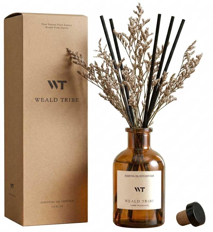 WEALD TRIBE Flower Reed Diffuser Set Clean White Linen Scent for Bathroom Air Fresheners | 4.0 fl oz Fragrance Oils with Sticks Home Fragrance Defusers | House Bedroom Office Shelf Decor & Gift