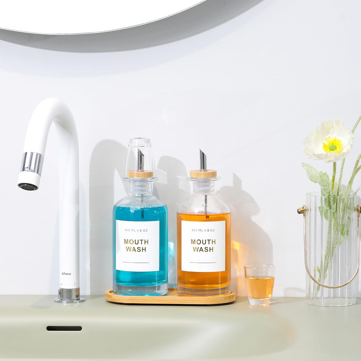 11.8OZ Glass Mouthwash Dispenser, Set of 2, Clear