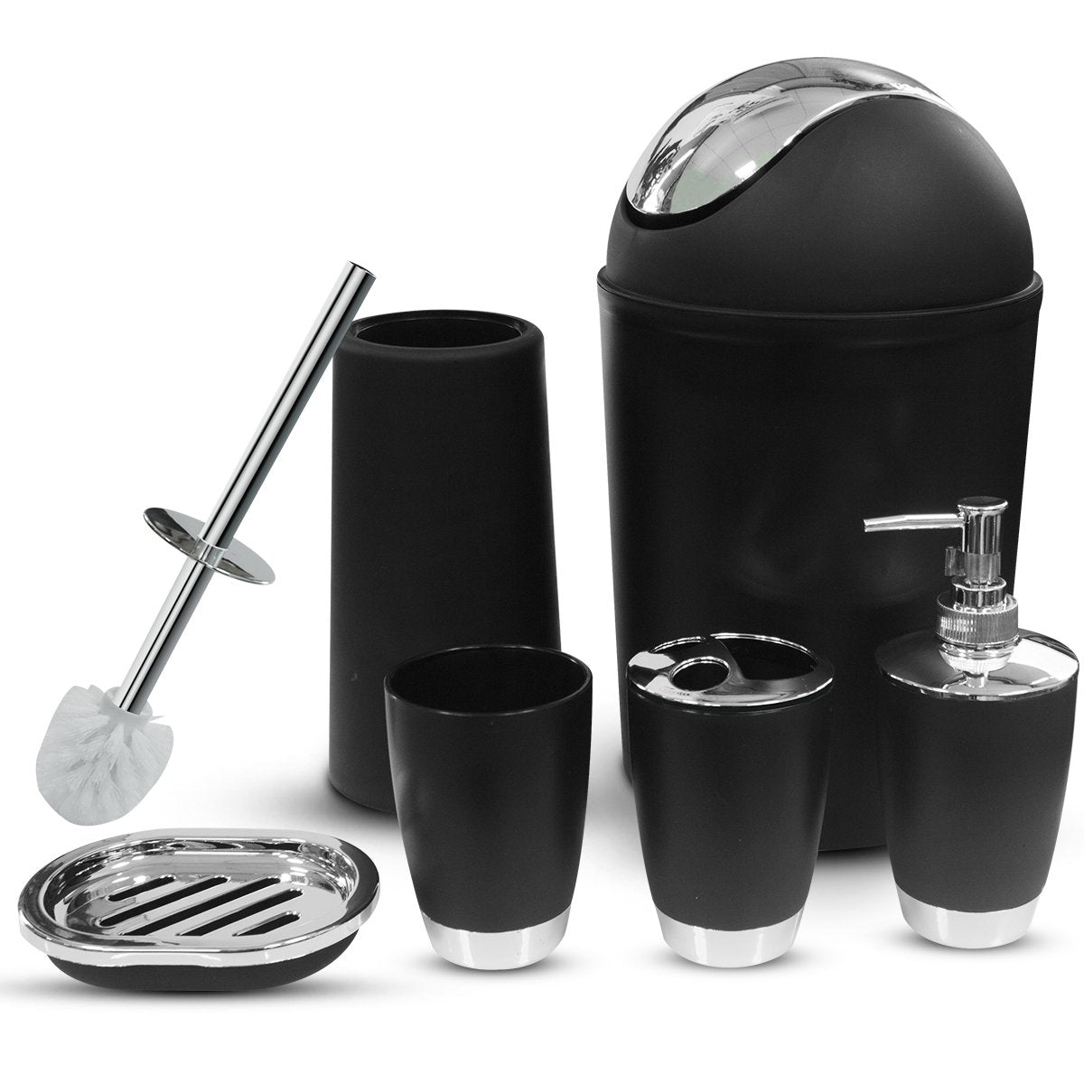 Bathroom Accessories Set, 6-Piece Plastic Gift Set, Toothbrush Holder, Toothbrush Cup, Soap Dispenser, Soap Dish, Toilet Brush Holder, Trash Can (Purple)