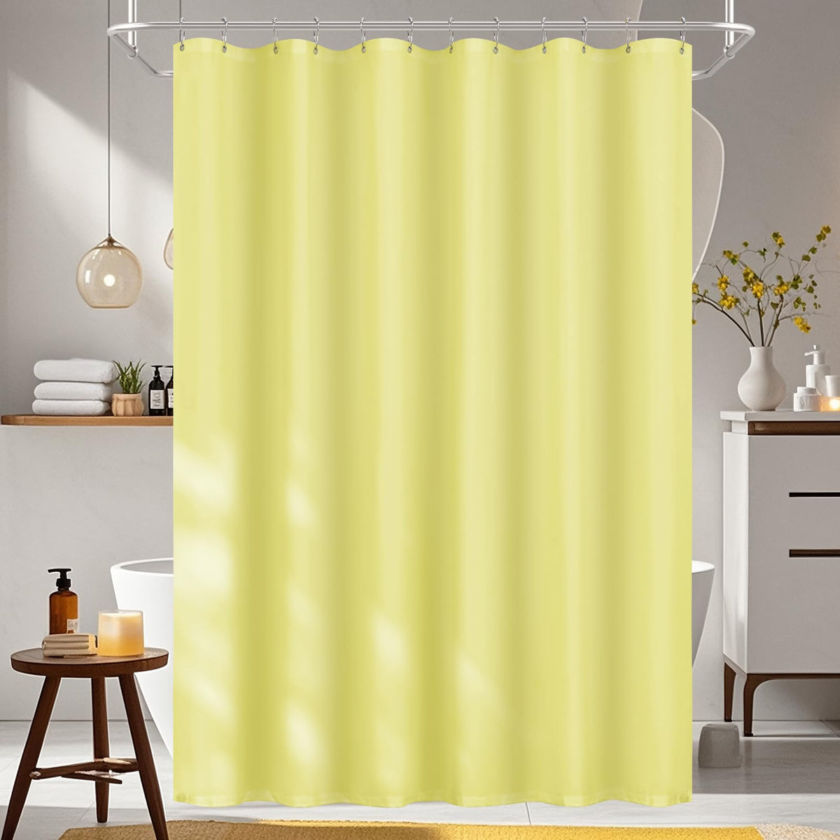 Seenus White Ruffle Shower Curtain with Waterproof TPU Backed Lightweight