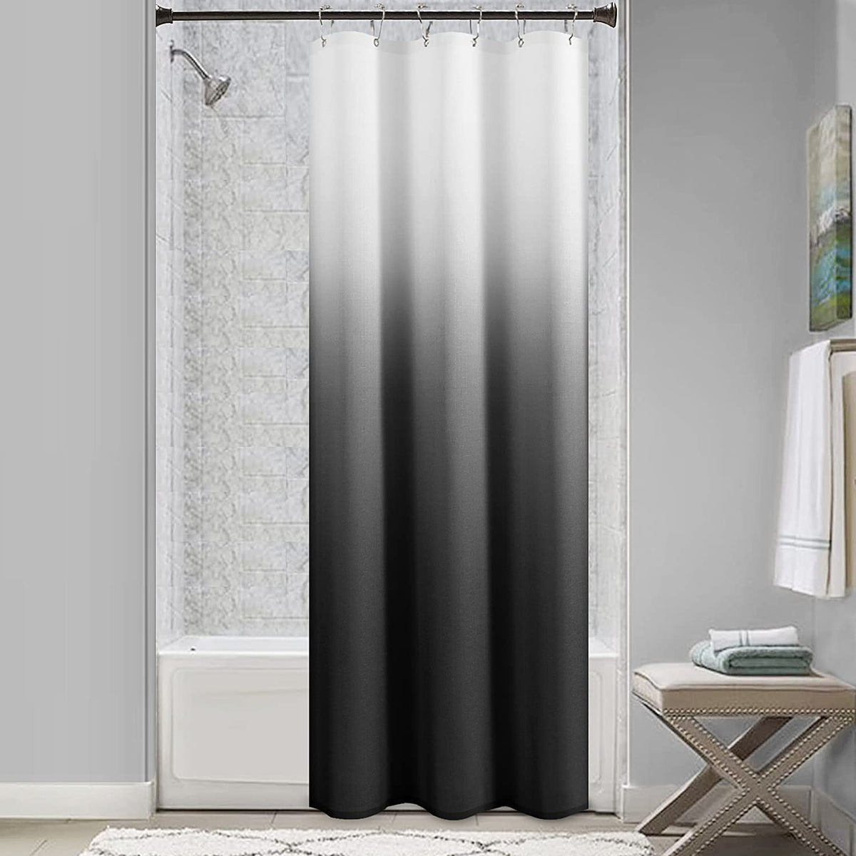 Grey and White Ombre Shower Curtain for Bathroom Luxury Hotel Spa, Machine Washable, Morden Decorative Bath Curtain, Gray Linen Textured Shower Curtains