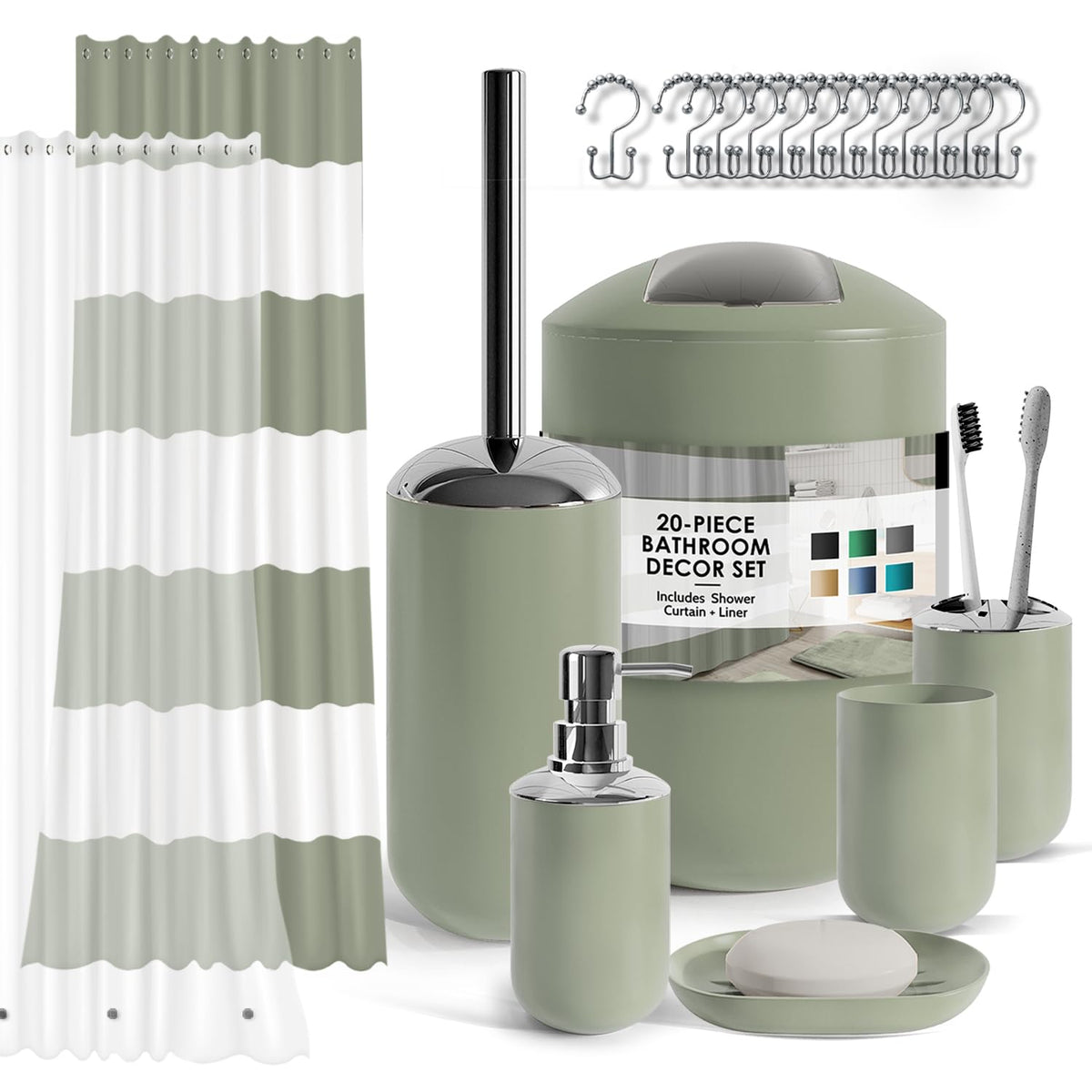 Clara Clark Bathroom Set - Navy Bathroom Accessories Set, 20PC Bathroom Accessory Set, Shower Curtain Set with Liner, Toothbrush Holder, Soap Dispenser, Soap Dish, Toilet Brush Holder, and Trash Can