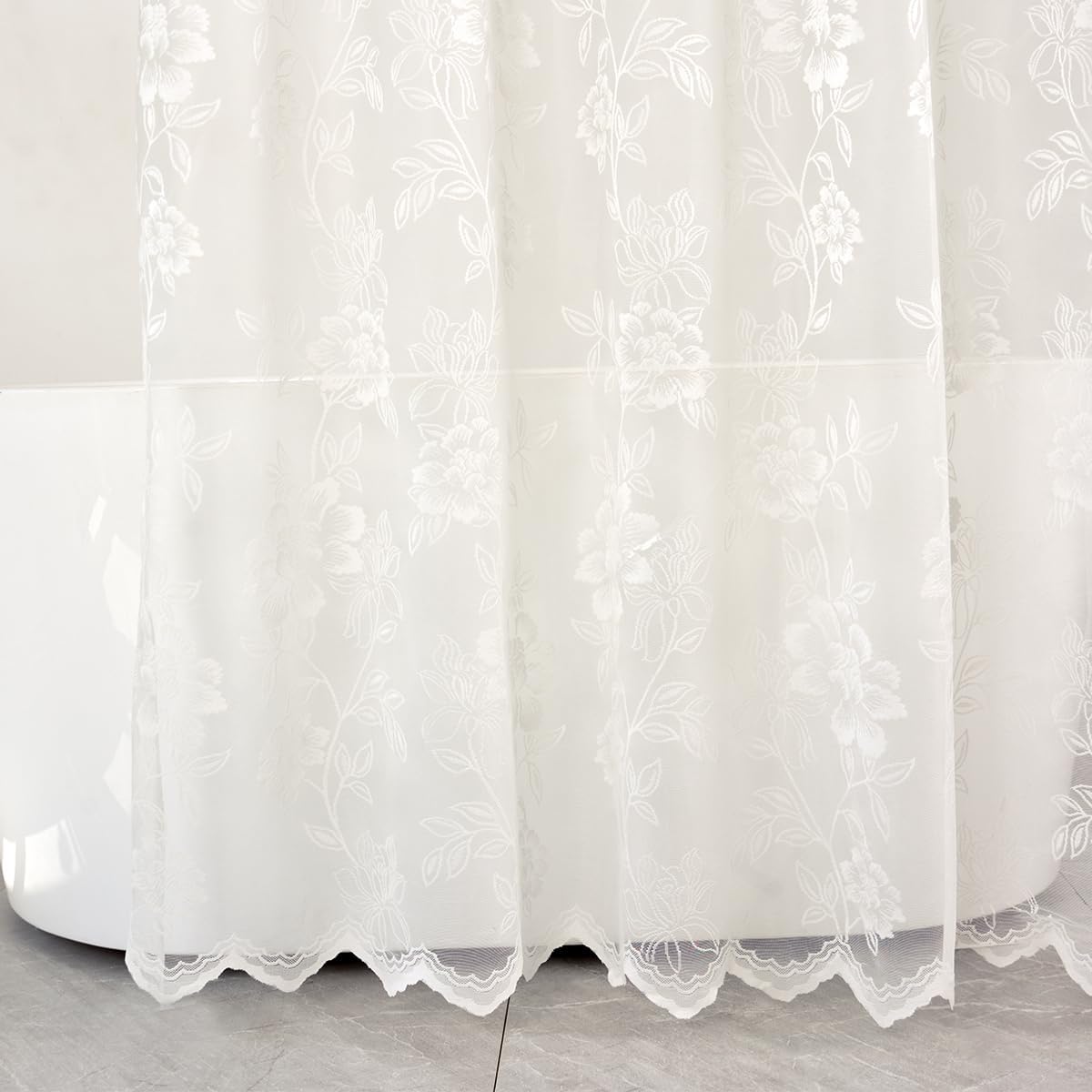 Ivory Lace Shower Curtain with Attached Valance, 72 x 72 Inch 1 Panel