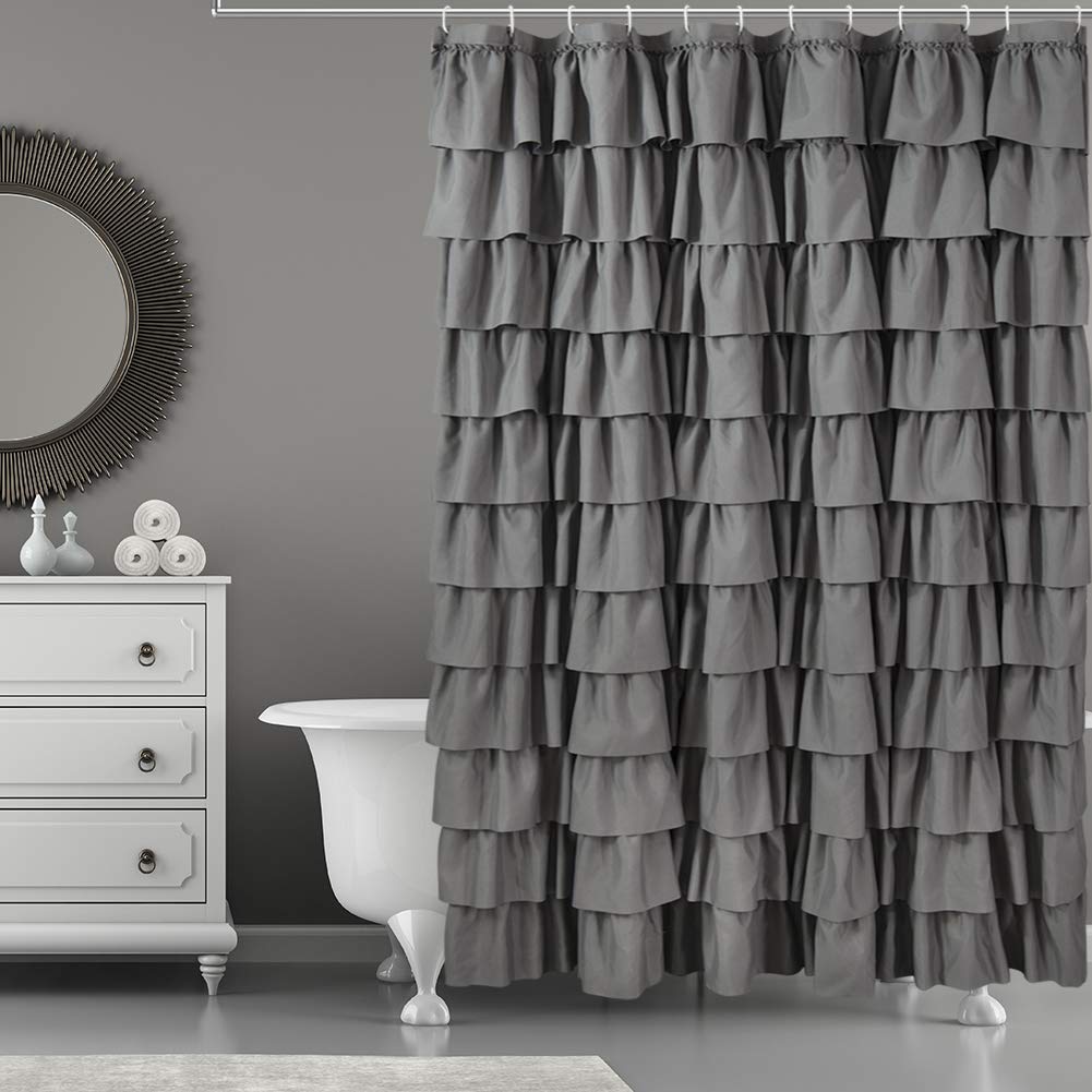 White Ruffle Shower Curtain for Bathroom,72 x 72 Inches, Farmhouse Style