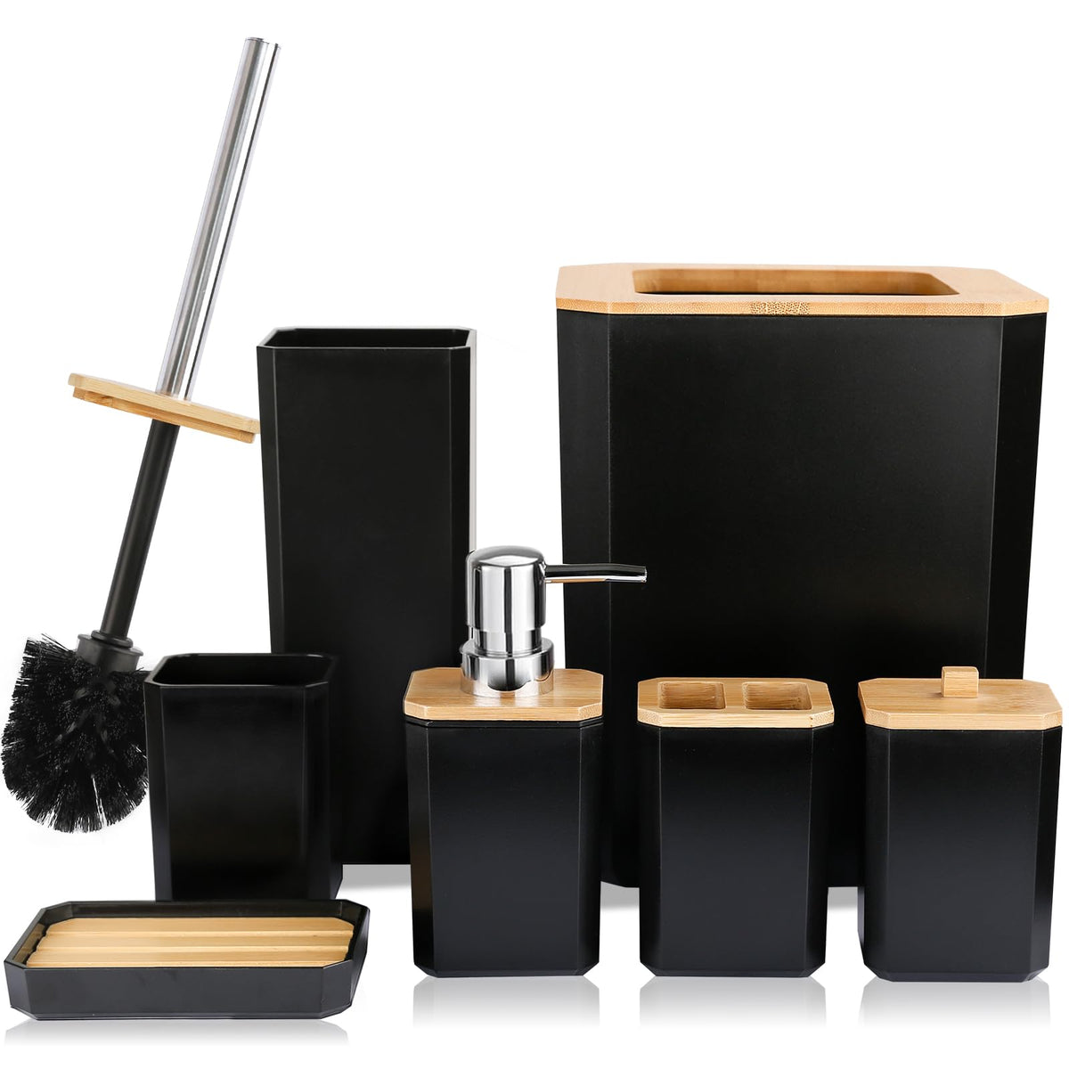 CERBIOR Bamboo Bathroom Accessories Set 7 Piece Bath Ensemble,Pink