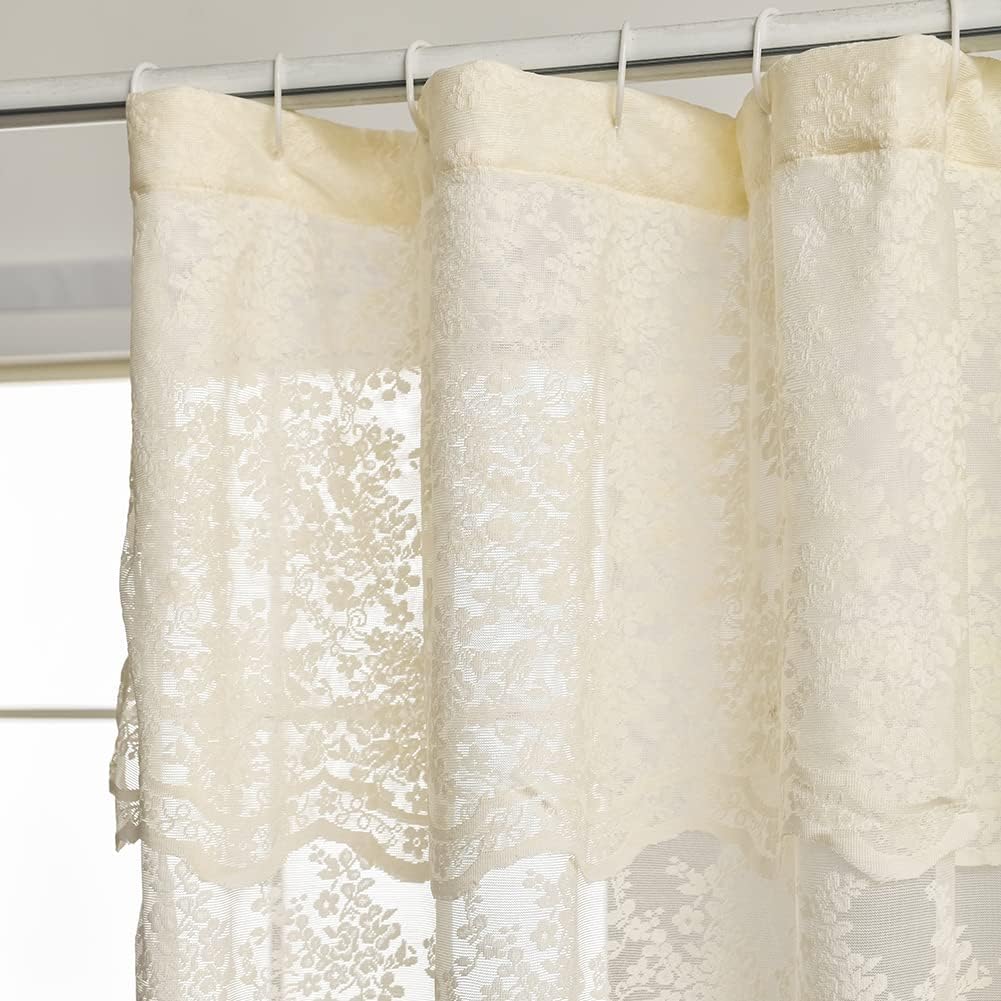 Ivory Lace Shower Curtain 72x72, Vintage Shabby Chic with Attached Valance