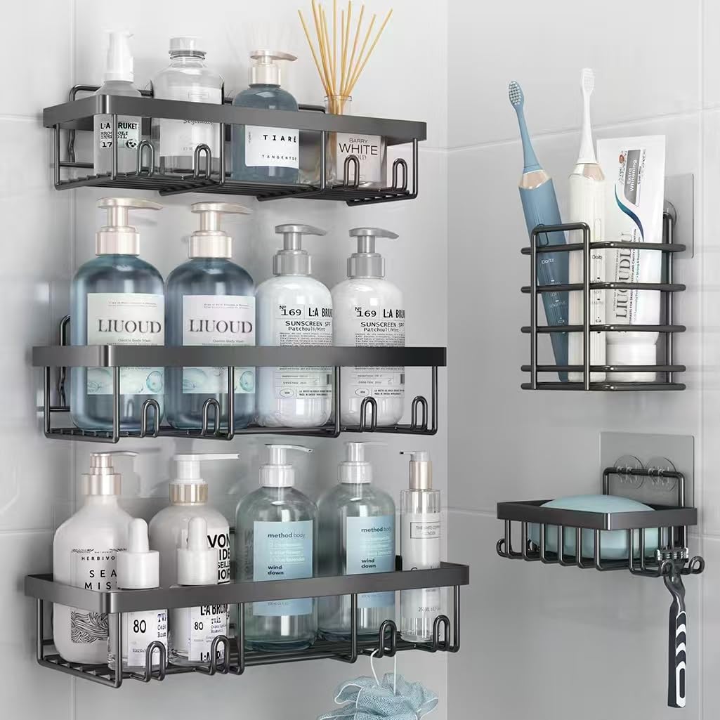 Liuoud 10 Pack Shower Caddy for Inside shower, Black Bathroom Storage Decor