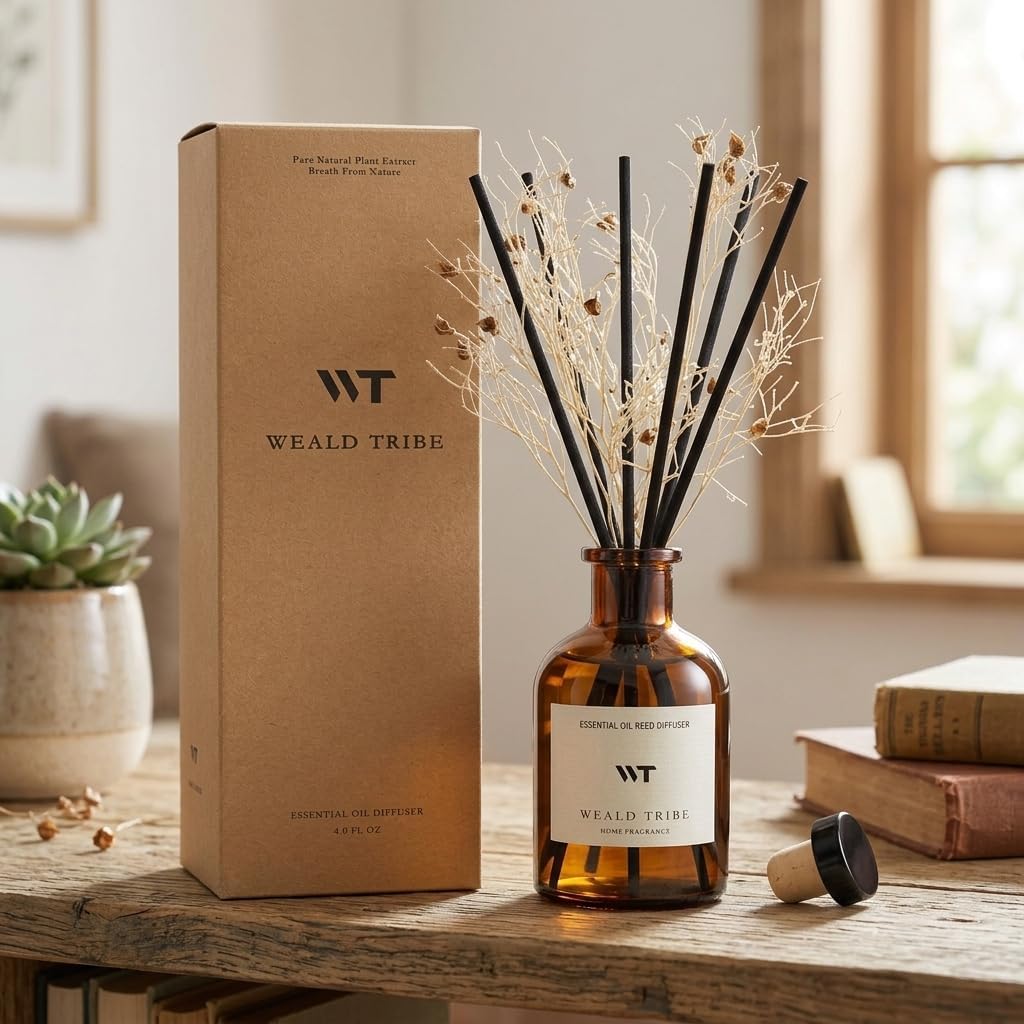 WEALD TRIBE Flower Reed Diffuser Set Clean White Linen Scent for Bathroom Air Fresheners | 4.0 fl oz Fragrance Oils with Sticks Home Fragrance Defusers | House Bedroom Office Shelf Decor & Gift