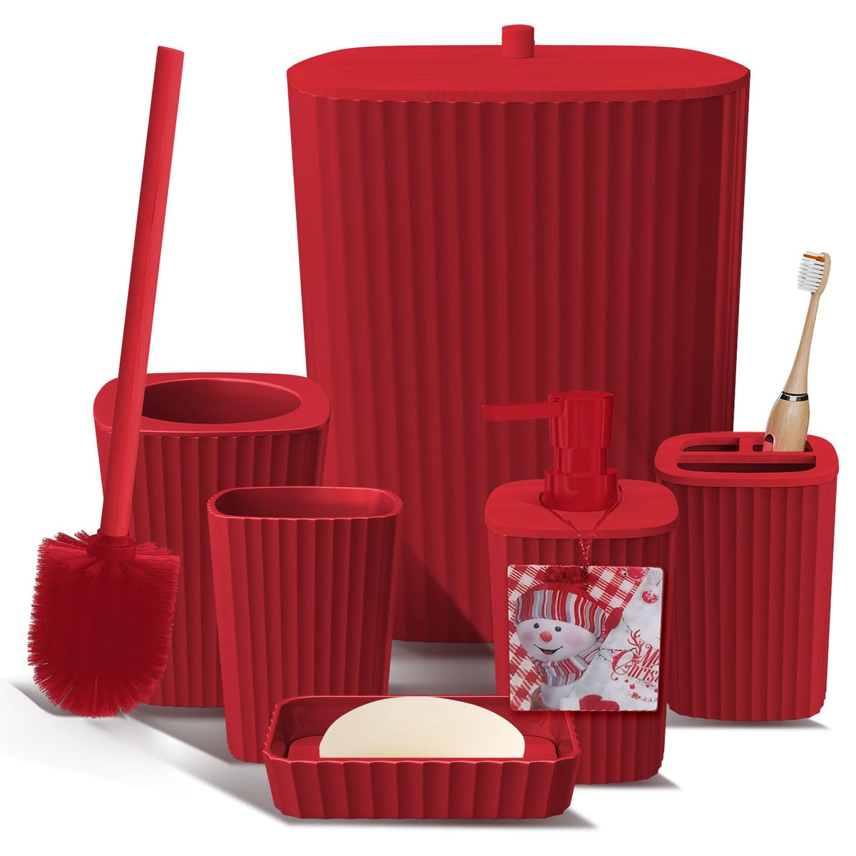 Clara Clark Bathroom Set - Sage Green Bathroom Accessories Set, 6PC Bathroom Accessory Set, Bathroom Sets with Toilet Brush, Trash Can & Soap Dispenser