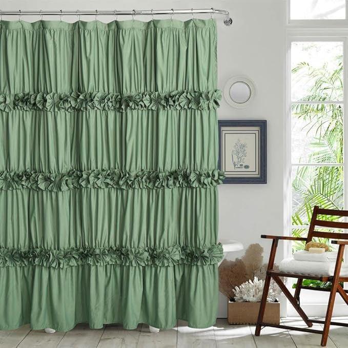 Homechoice Decor Camel Ruffle Shower Curtain 72" W x 72" H