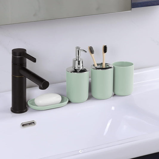 IMAVO Bathroom Accessories Set,Green Bathroom Set,7 Pieces Bathroom Accessory Set,Tray,Toilet Brush,Trash Can for Bathroom Décor and Housewarming Gifts