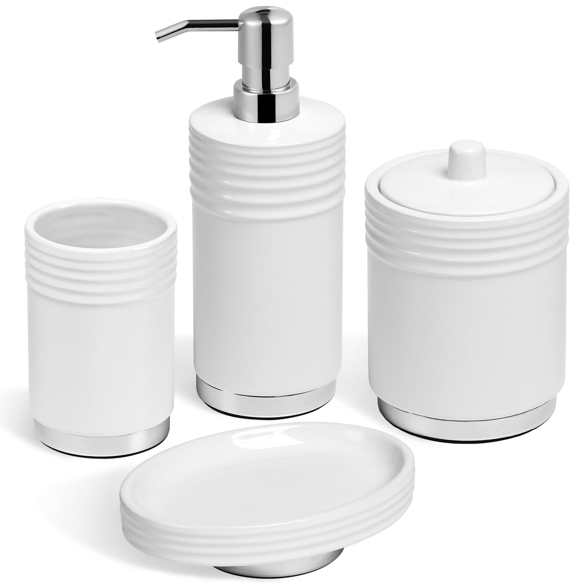 RQYIXI Ceramic Bathroom Accessories Set,White,4 Piece,Embossed Design