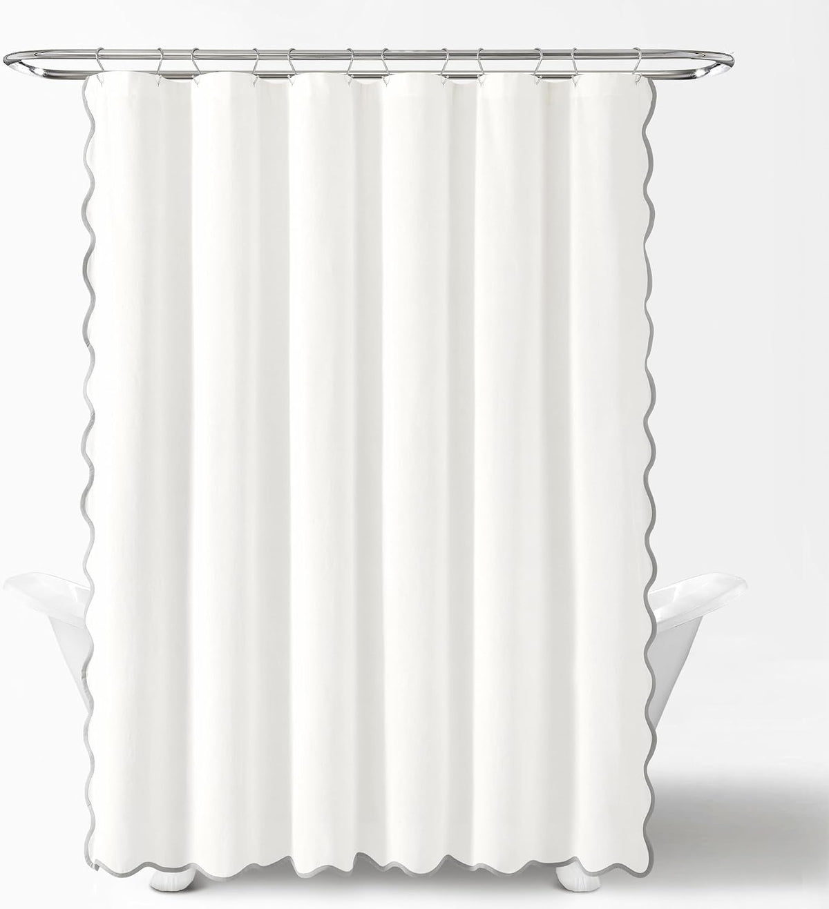 Lush Decor Coastal Chic Scallop Edge Linen-Textured Shower Curtain, Single 72" W x 72" L, Gray & White - Scalloped Shower Curtains - Coastal Bathroom Curtain