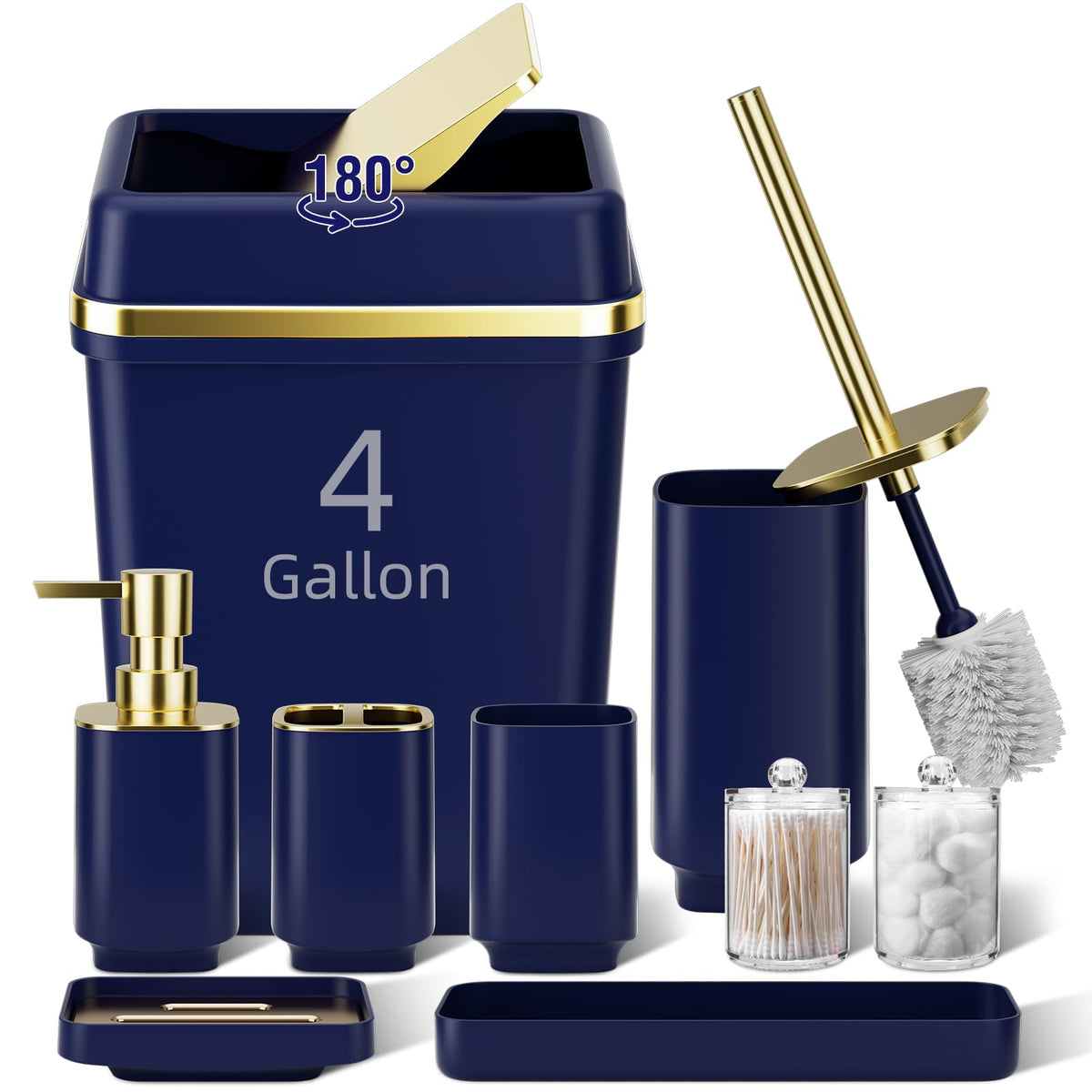 Pink Bathroom Set, 9-Piece Accessories with 4-Gallon Swing-Top Trash Can