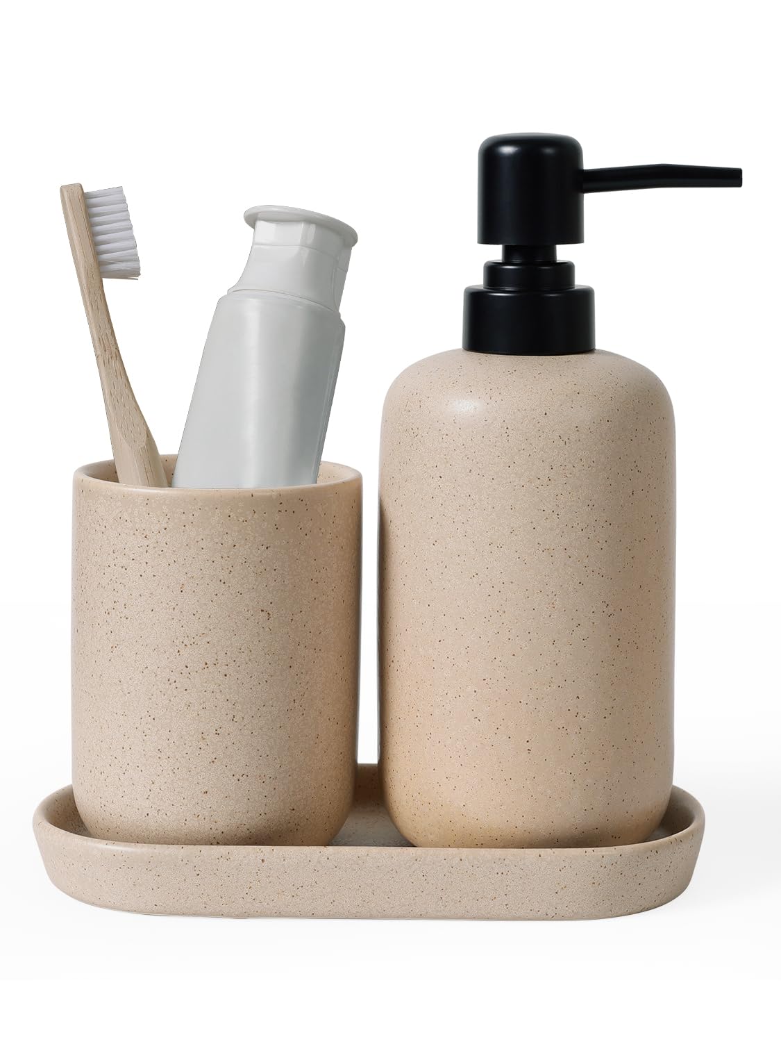 INGOFIN Ceramic Bathroom Accessories Set, Soap Dispenser &Toothbrush Holder