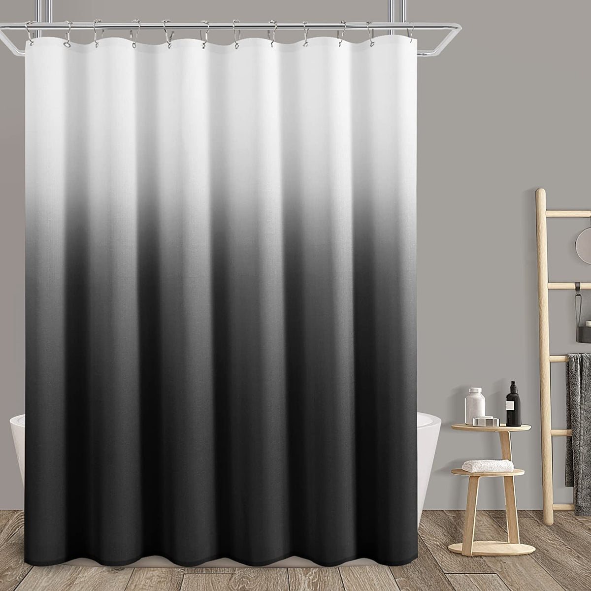Grey and White Ombre Shower Curtain for Bathroom Luxury Hotel Spa, Machine Washable, Morden Decorative Bath Curtain, Gray Linen Textured Shower Curtains