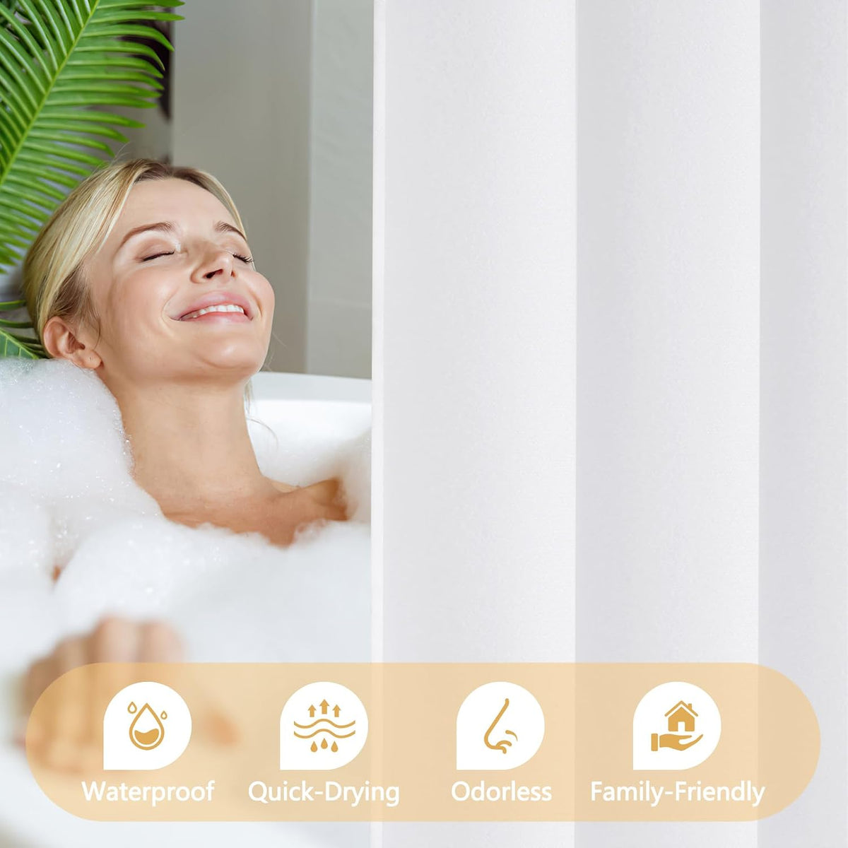 Seenus White Ruffle Shower Curtain with Waterproof TPU Backed Lightweight