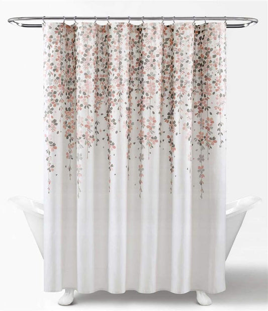 Lush Decor Weeping Flower Shower Curtain 72"W x 72"L Blush & Gray - Fabric Shower Curtains for Bathroom - Floral Bathroom Curtain - Cottage Core Decor