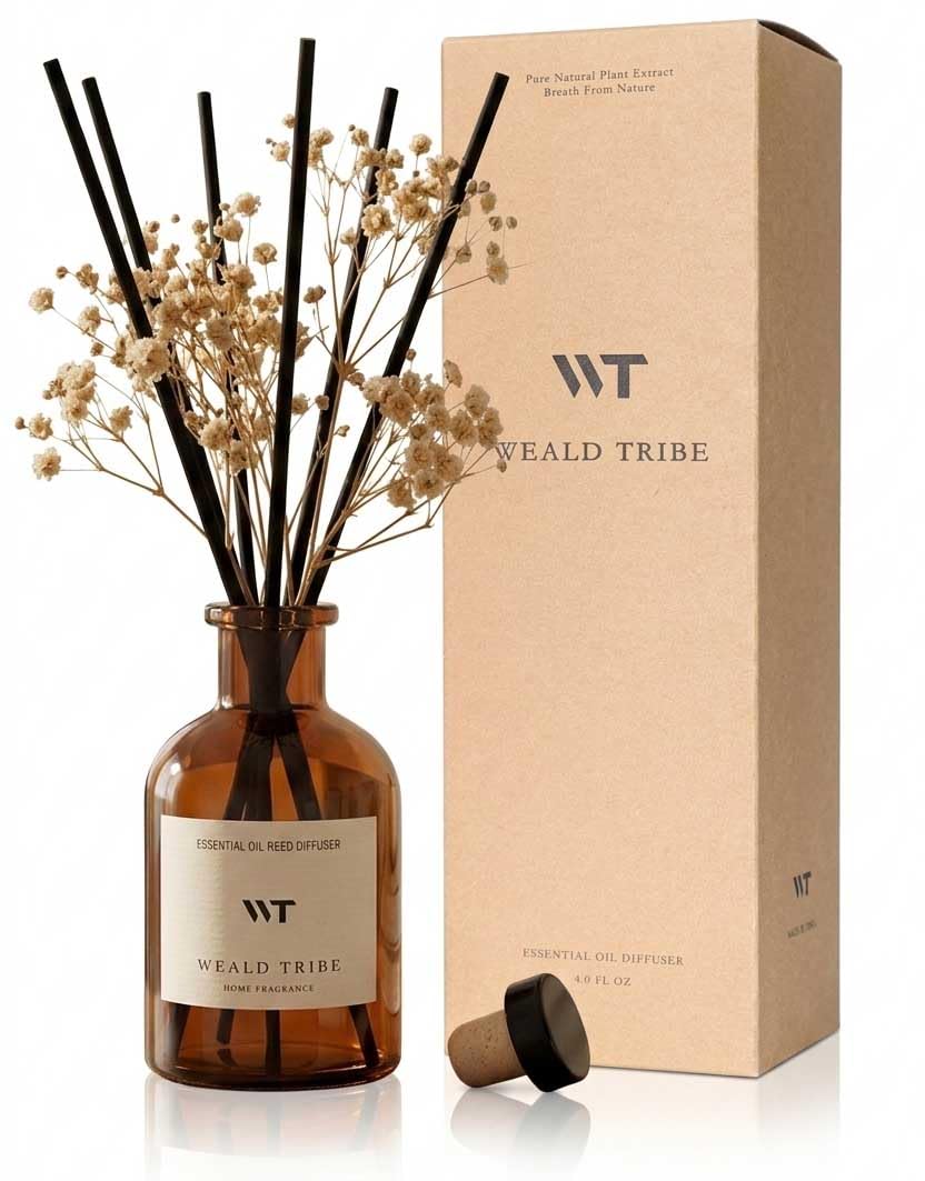 WEALD TRIBE Flower Reed Diffuser Set Clean White Linen Scent for Bathroom Air Fresheners | 4.0 fl oz Fragrance Oils with Sticks Home Fragrance Defusers | House Bedroom Office Shelf Decor & Gift