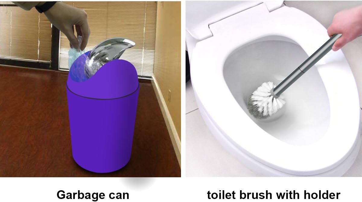Bathroom Accessories Set, 6-Piece Plastic Gift Set, Toothbrush Holder, Toothbrush Cup, Soap Dispenser, Soap Dish, Toilet Brush Holder, Trash Can (Purple)