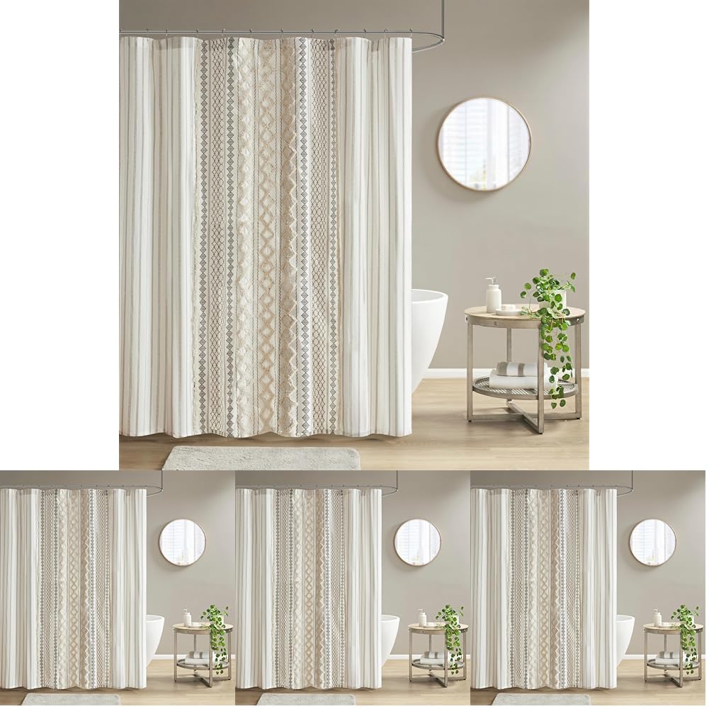 INK+IVY 100% Cotton Tufted Shower Curtain for Bathroom, Navy, 72 x 72