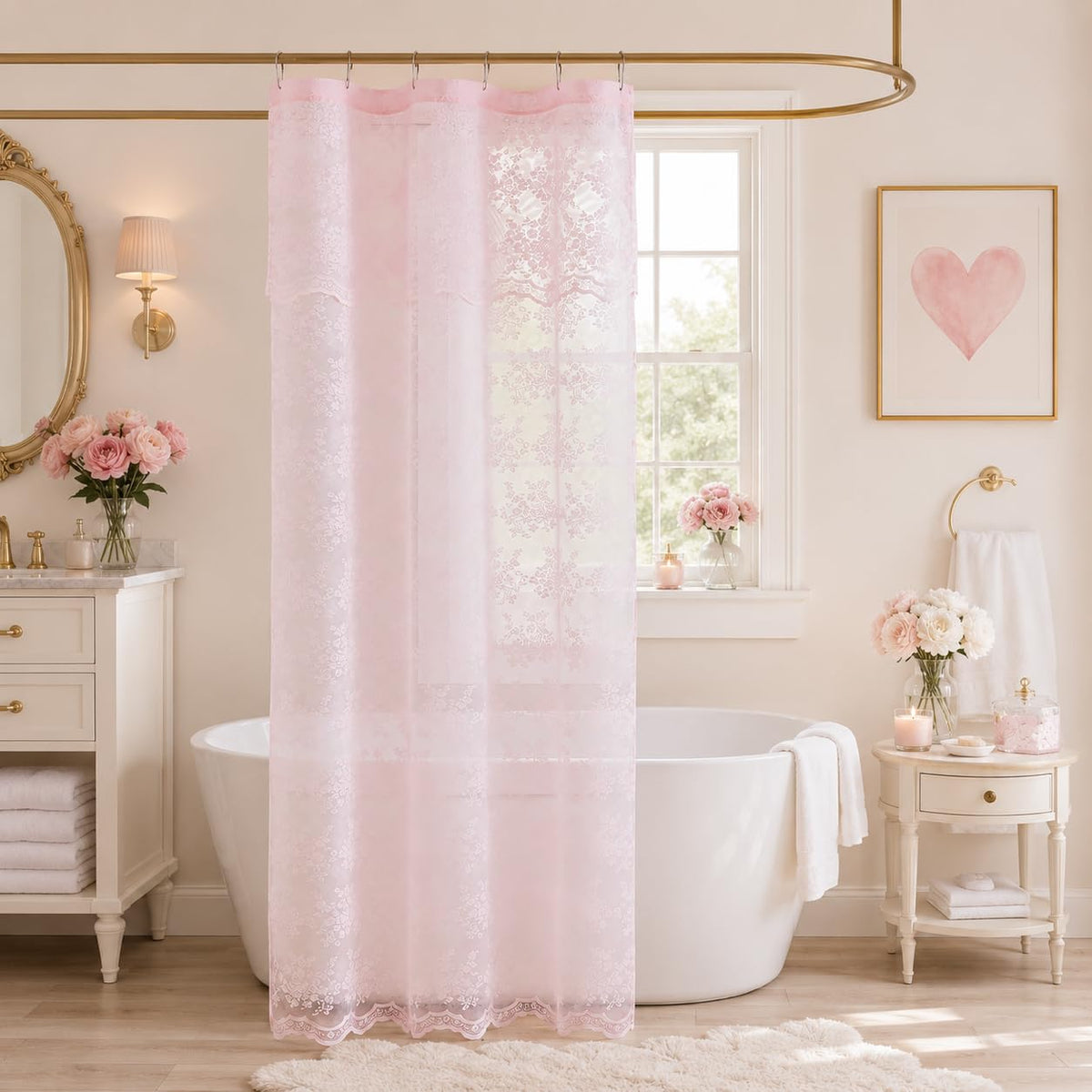 TUDECO Black Lace Shower Curtain with Valance, Gothic Style, 72 x 72 Inch