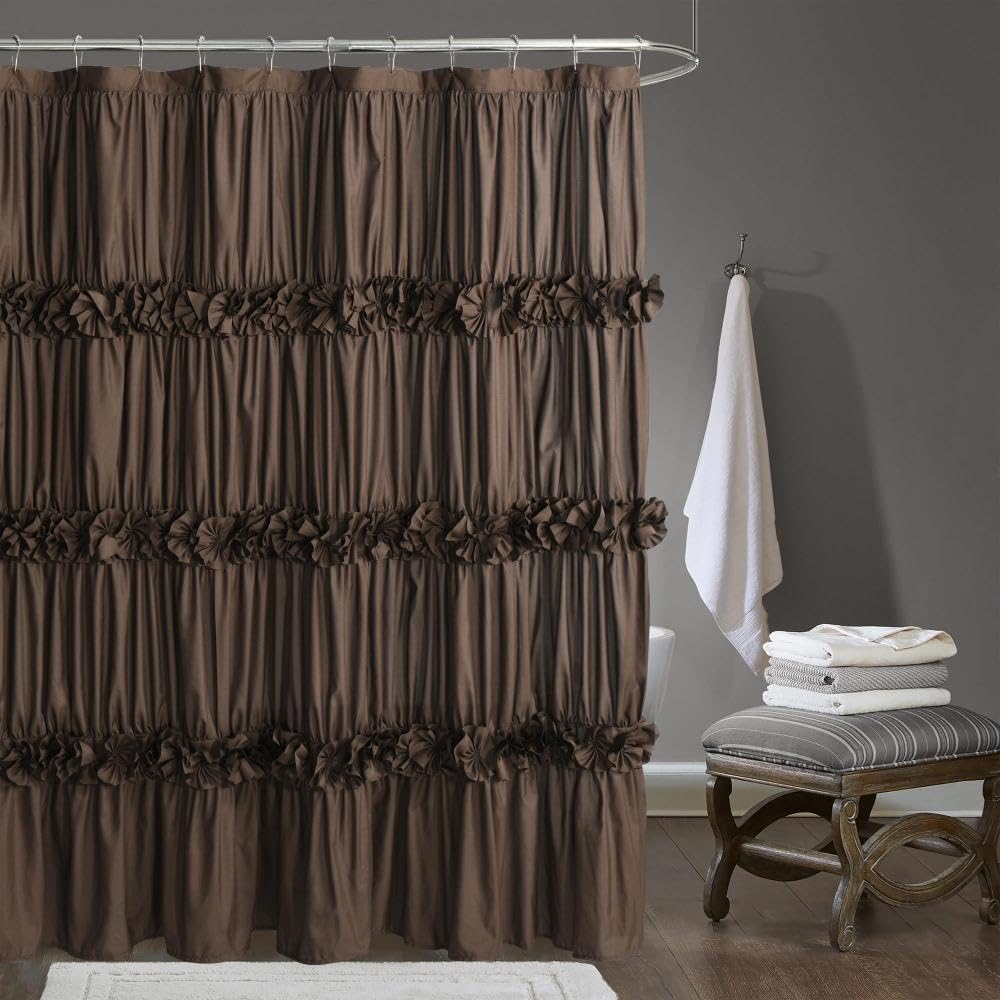 Homechoice Decor Camel Ruffle Shower Curtain 72" W x 72" H