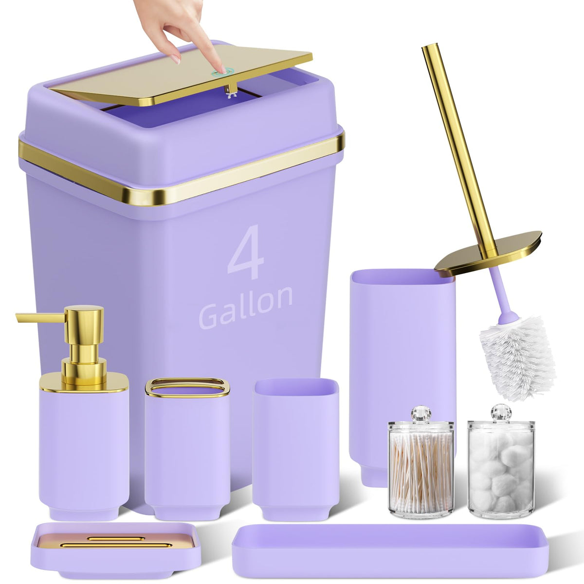 Pink Bathroom Set, 9-Piece Accessories with 4-Gallon Swing-Top Trash Can