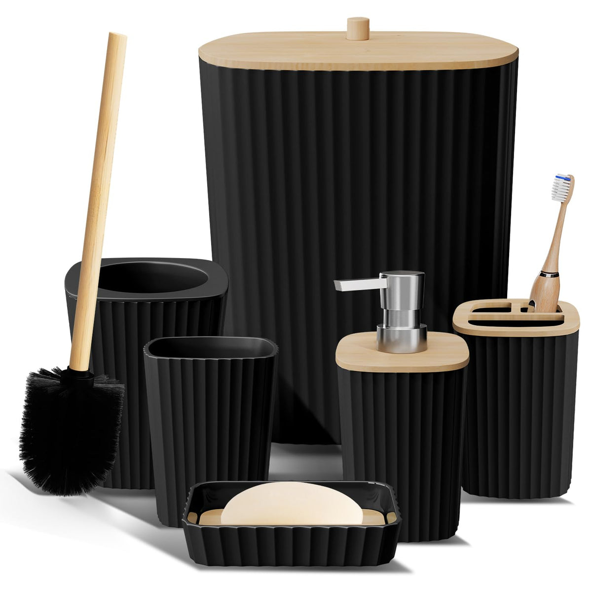 Clara Clark Bathroom Set - Sage Green Bathroom Accessories Set, 6PC Bathroom Accessory Set, Bathroom Sets with Toilet Brush, Trash Can & Soap Dispenser