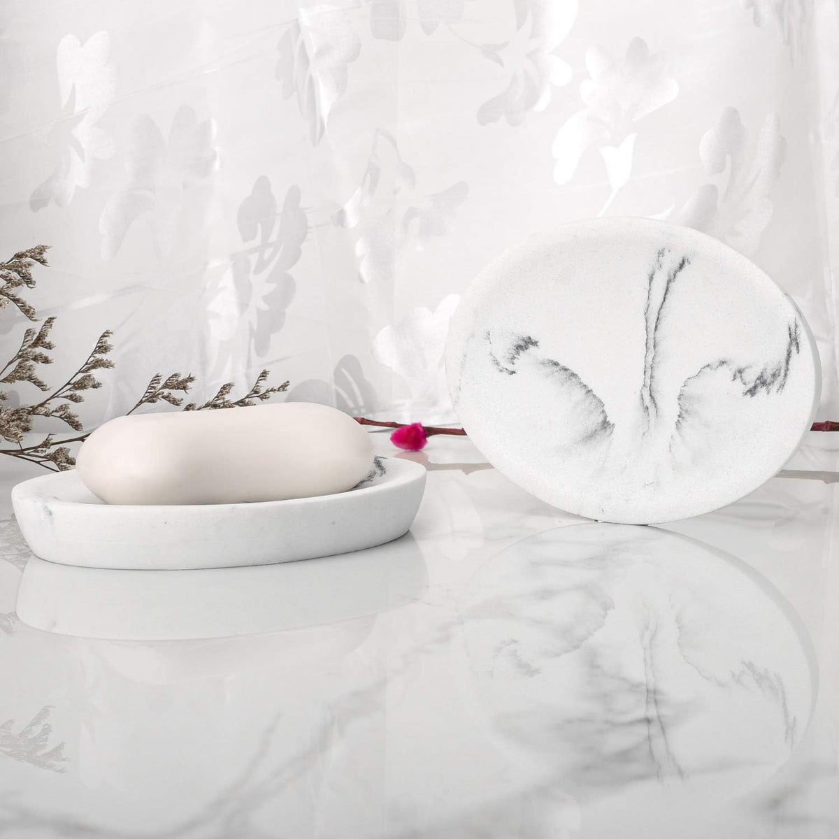 L'ARL GMVOI Bathroom Accessories Set,4 Pieces Marble Bathroom Vanity Countertop Accessory Set with Bathroom Toothbrush Holder Set,Soap Dispenser,Tumbler,Soap Dish for Bathroom Home Decor